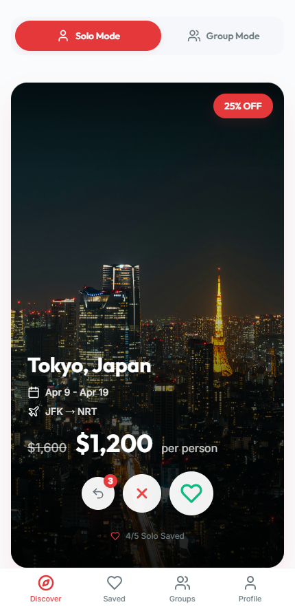 flyng app screenshot showing flight deal card